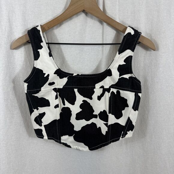Lone Star Tops - Lone Star Cow Print Corset Bustier Style Crop Tank Top Womens Sz S Rodeo Western